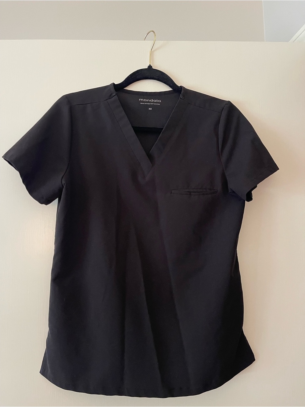 Mandala Black V-Neck Scrub Top
